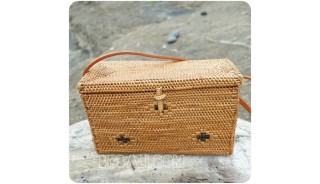 natural organic straw rattan sling bags sequare design motif